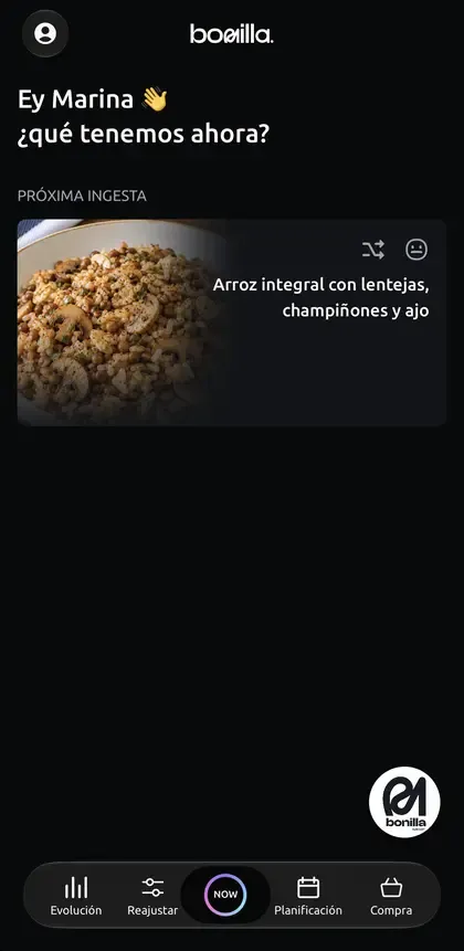 Pantalla de la APP Bonilla Nutrición